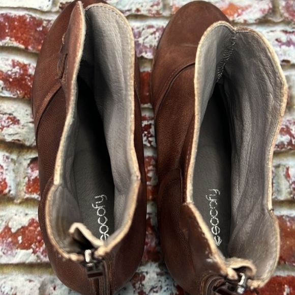 Socofy Brand Brown Leather Ankle Boots Zip Heel Motoboho Fairy Grunge Aesthetic - Picture 10 of 13